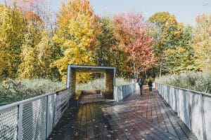 Pointe-aux-prairies park's landscape architecture in the fall