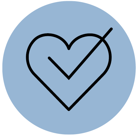 Health icon representing a check mark in a heart, Net Positive, Lemay, Architecture, Design
